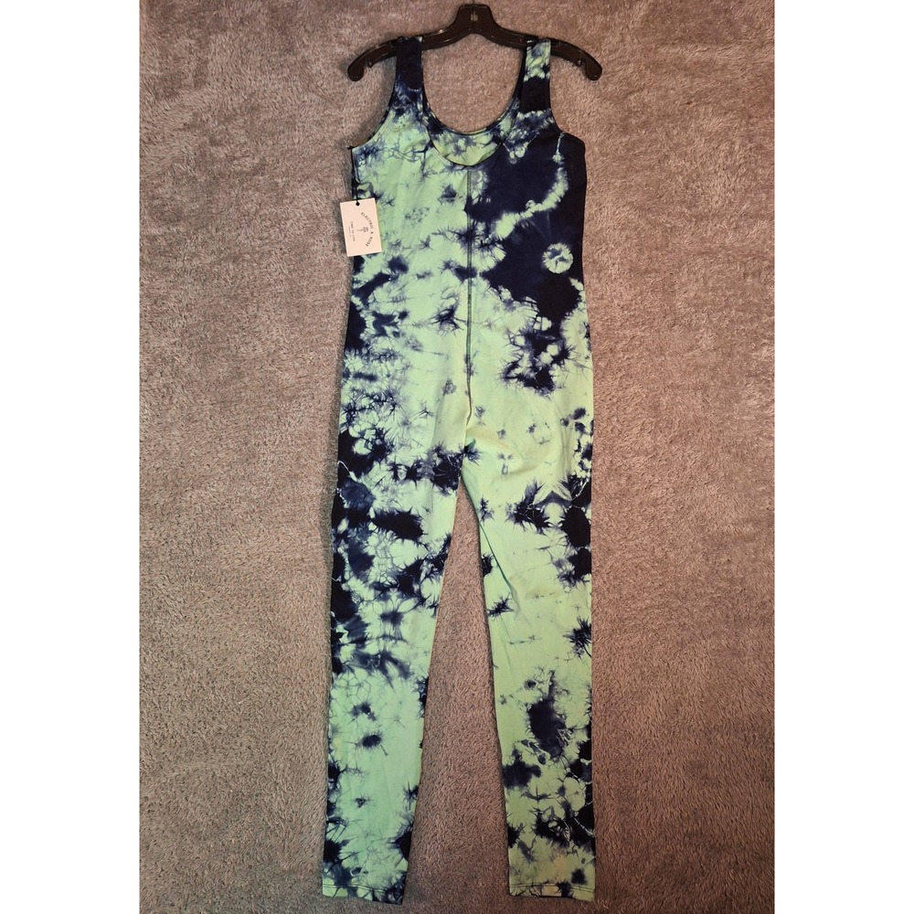 Electric & Rose Womens XL Tie Dye Unitard Bodysuit Lime Navy Made in USA NWT